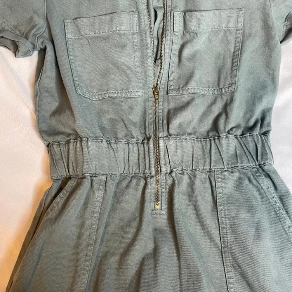 J. Crew Utility Dress Green Short Sleeve Zipper Waist Pockets Shirt Dress Size 0